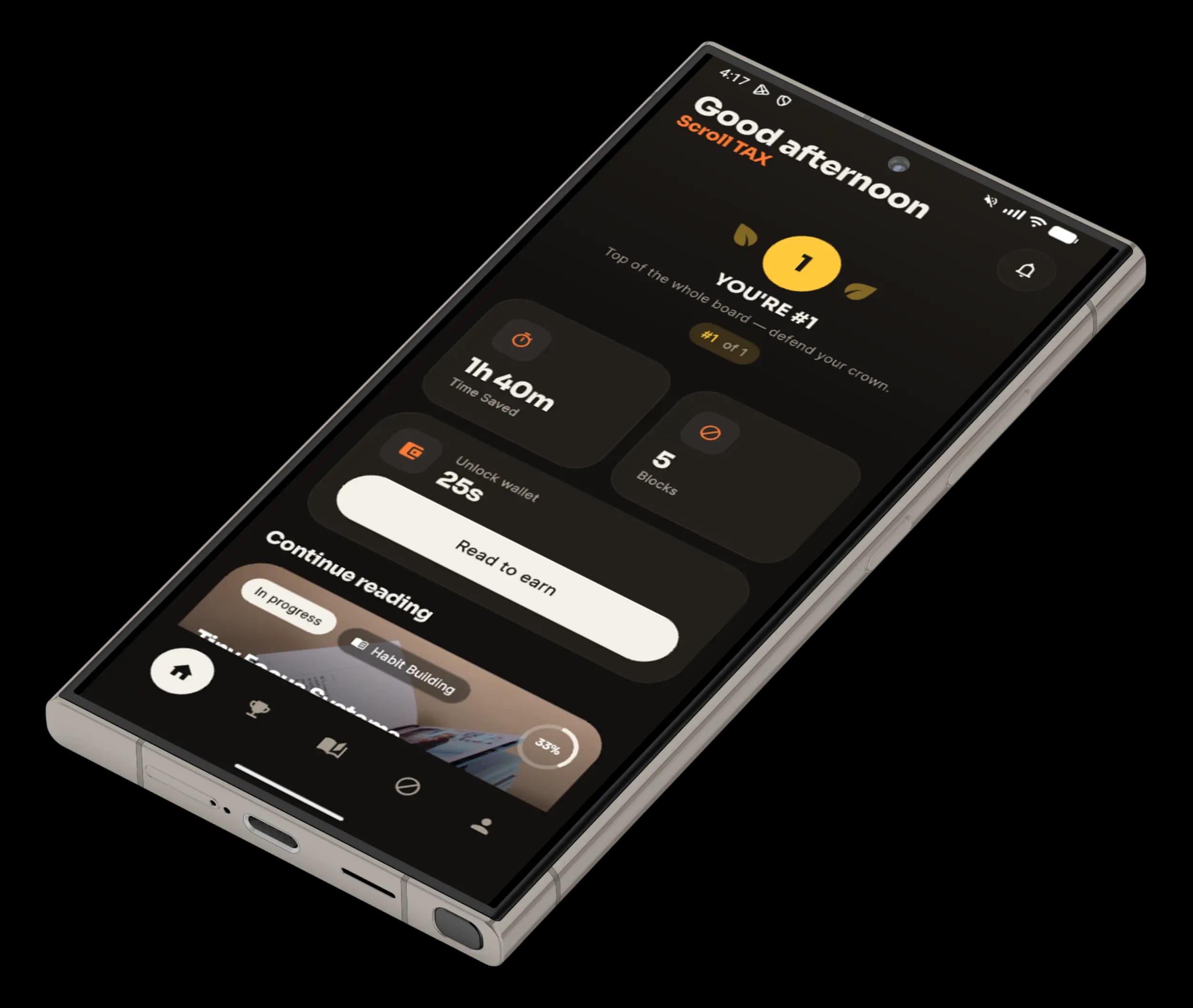 The Scroll Tax app home screen